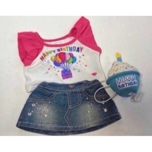 Build A‎ Bear White Happy Birthday cupcake and shirt skirt clothes